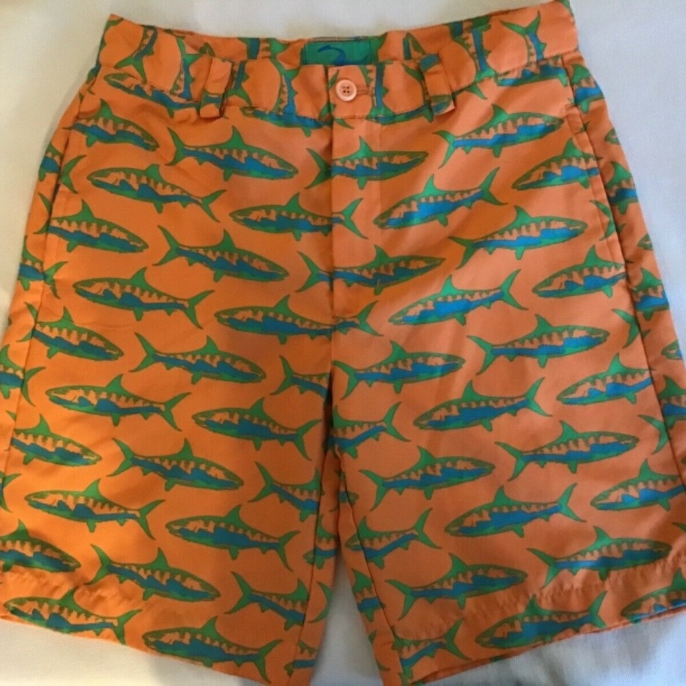 Liquid Flow Orange Fish Print Shorts/Swim Trunks - Youth Size 12
